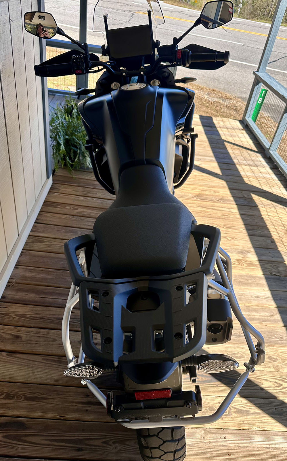 View from above the rear seat toward the handlebars