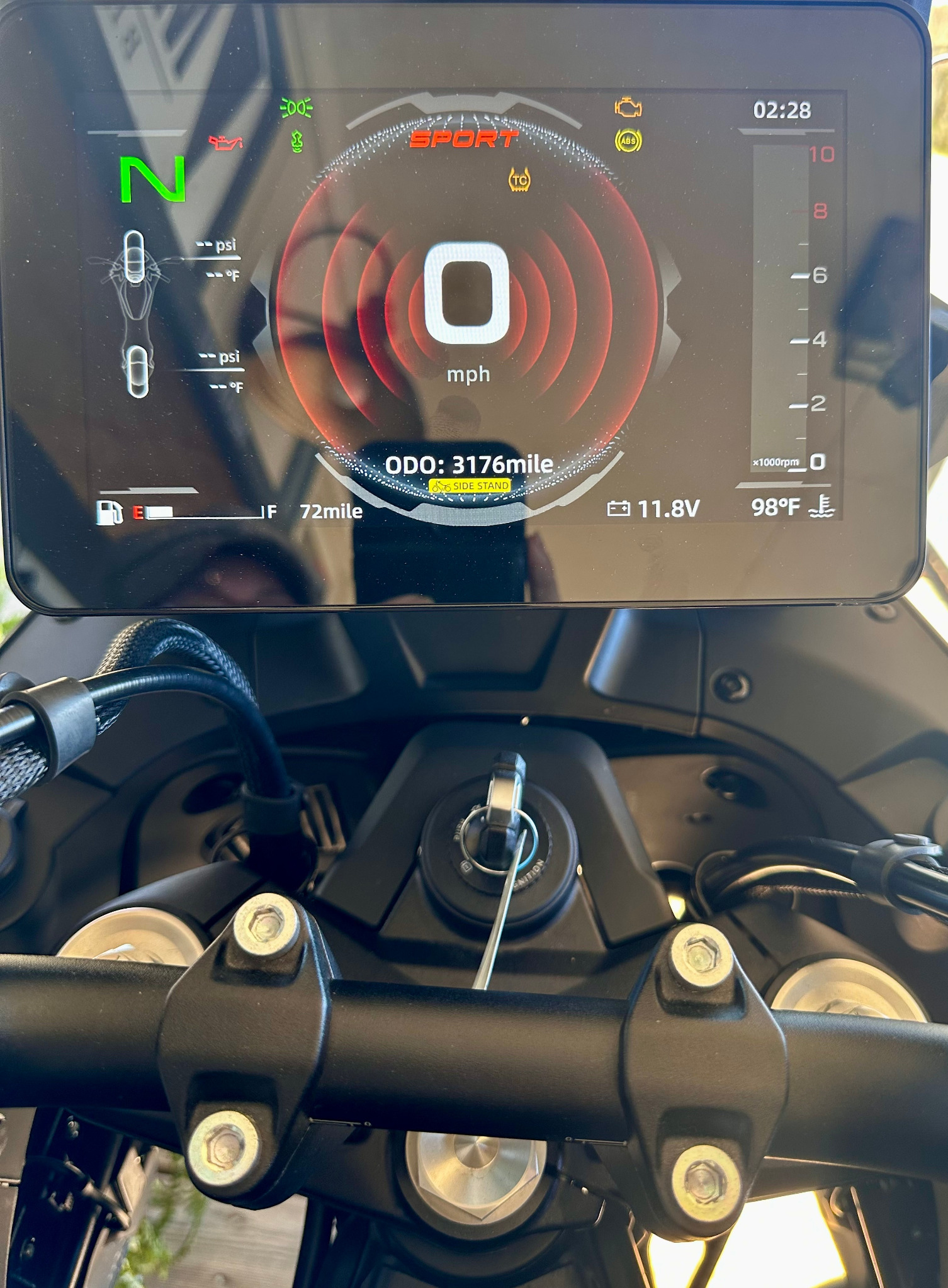 Instrument display showing 3,176 miles