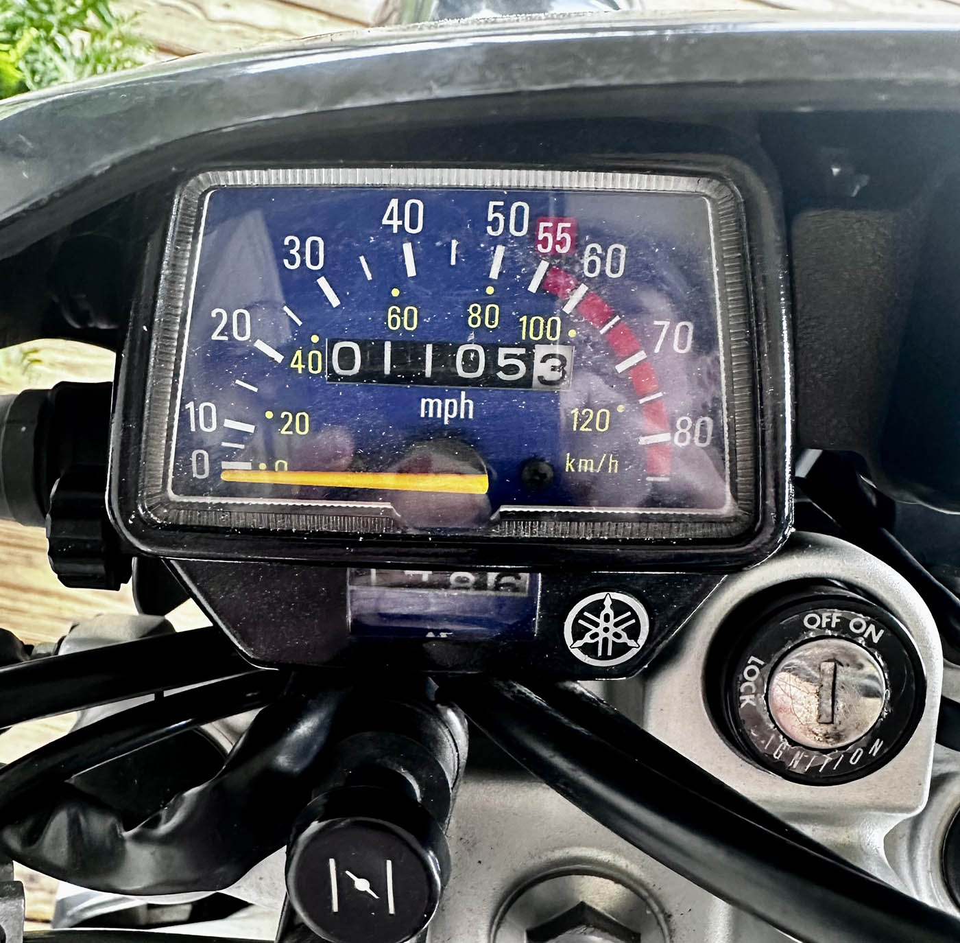 Yamaha XT225 odometer showing 1,103 miles